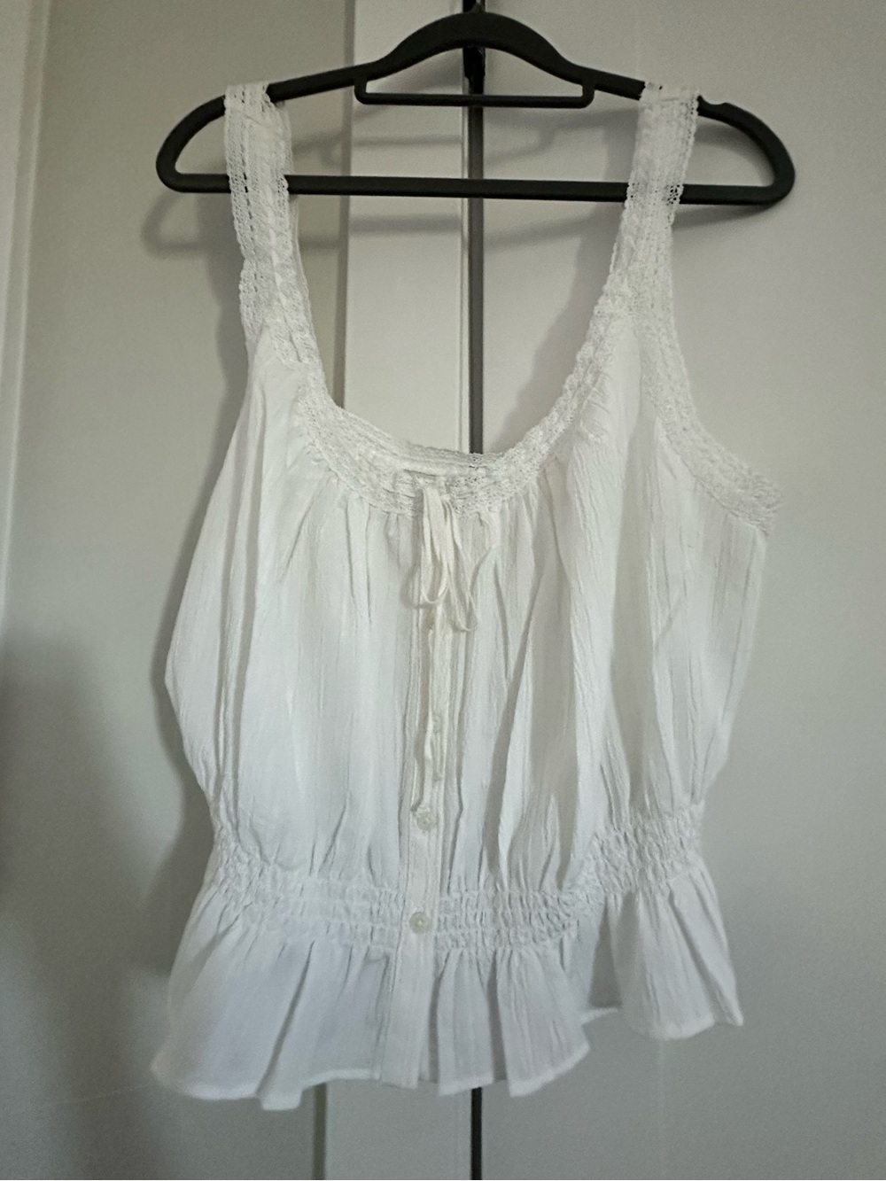 American Eagle White Crochet Trim Boho Tank Top XL NWT